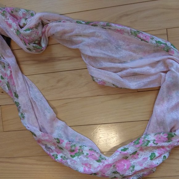 Pretty pink,cream and green Infinity lacy scarf